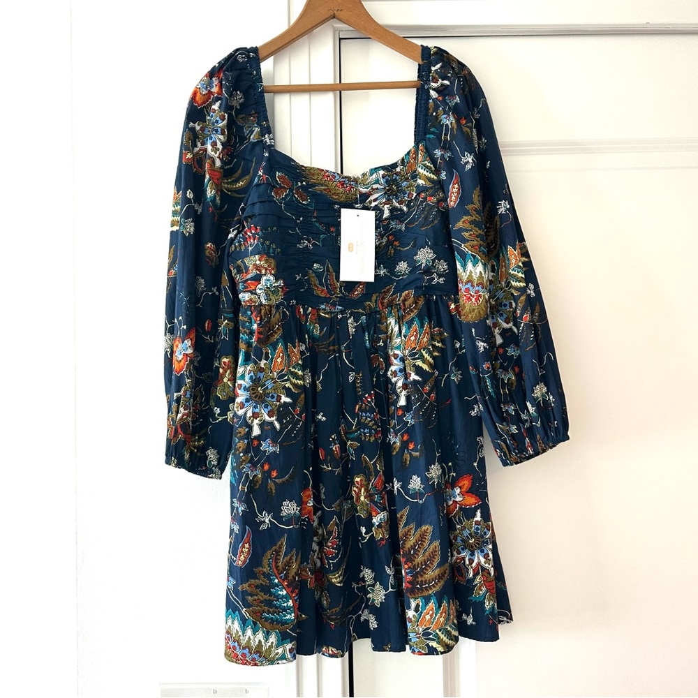 NWT Caroline Constas Navy Blockprint Floral Mini Dress